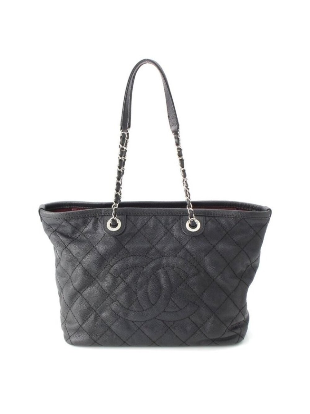 Chanel Caviar Leather Quilted Chain Shopping Tote Bag Black - Picture 1 of 10